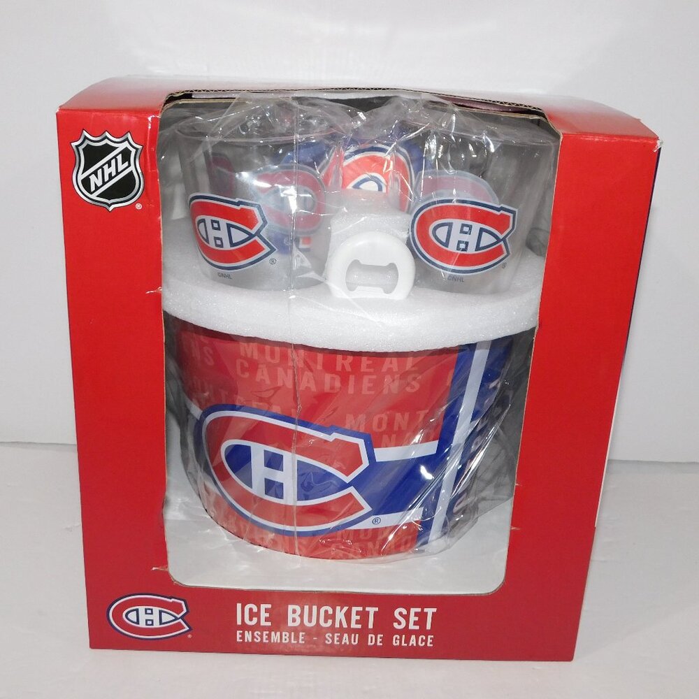 NHL Montreal Canadiens Hockey Ice Bucket 4 Glasses Bottle Opener coaster Set NEW